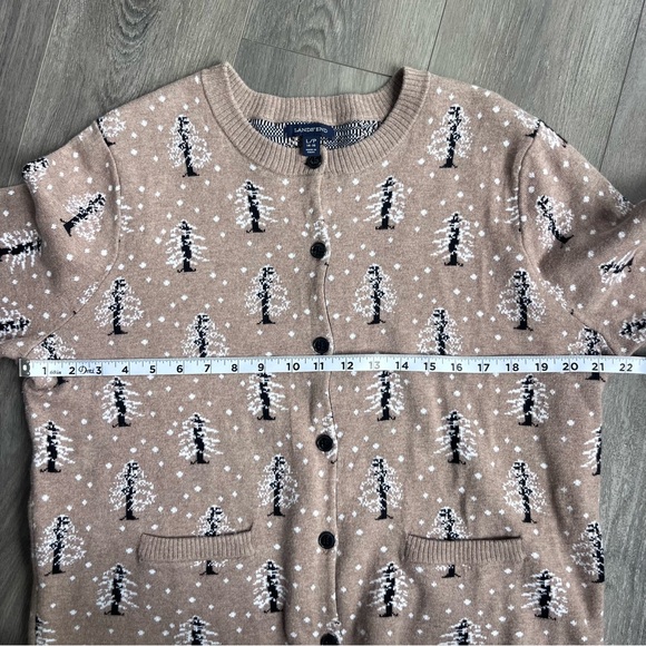 Vintage Lands End Womens Size LP Snow Tree All Over Print Knit Cardigan Sweater - Picture 8 of 9